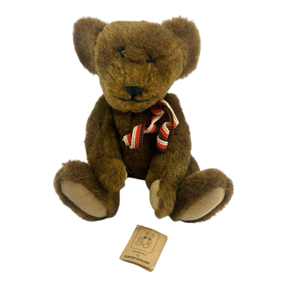 VTG Handmade Dorothy Rowland Teddy Bear 9.5" Seated Jointed Bead Filled w/ Tags